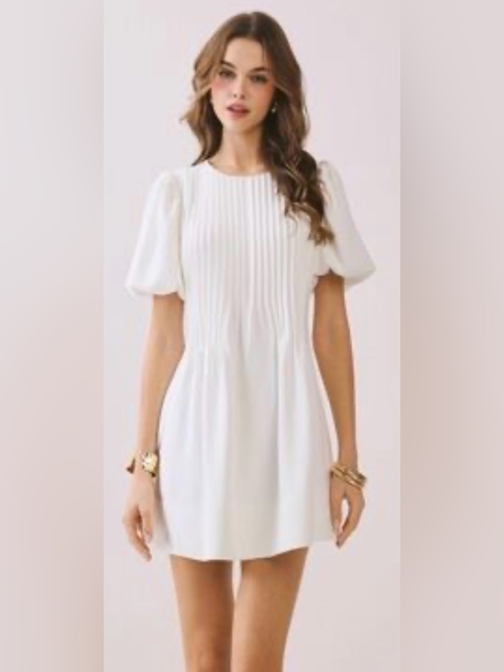TCEC White Pleated Detail Back Hidden Zipper A Line Dress